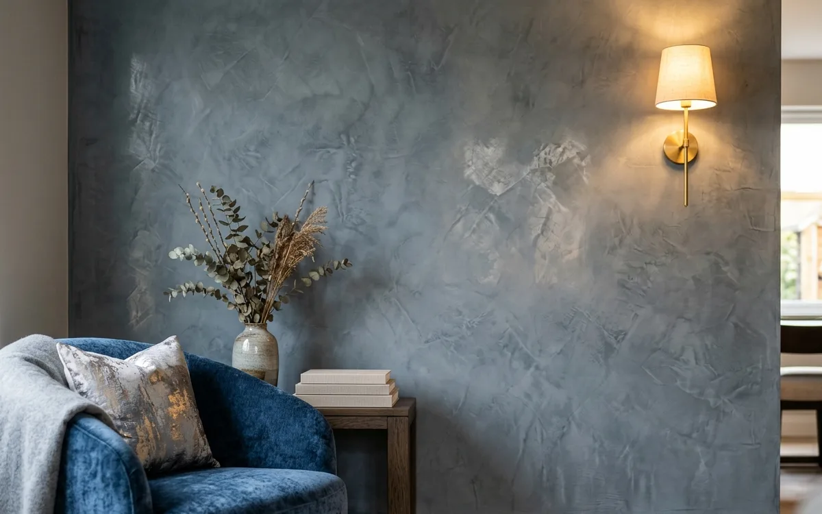 Textured decorative feature wall in a living room