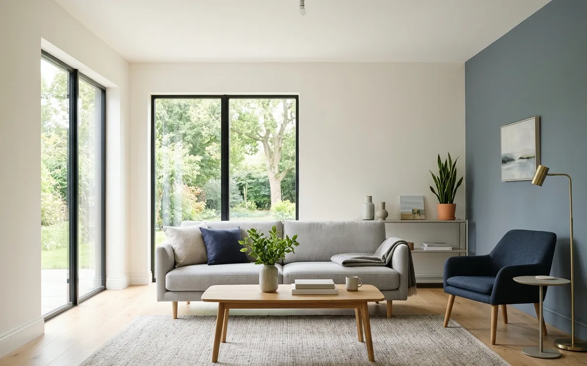 Bright living room with freshly painted walls